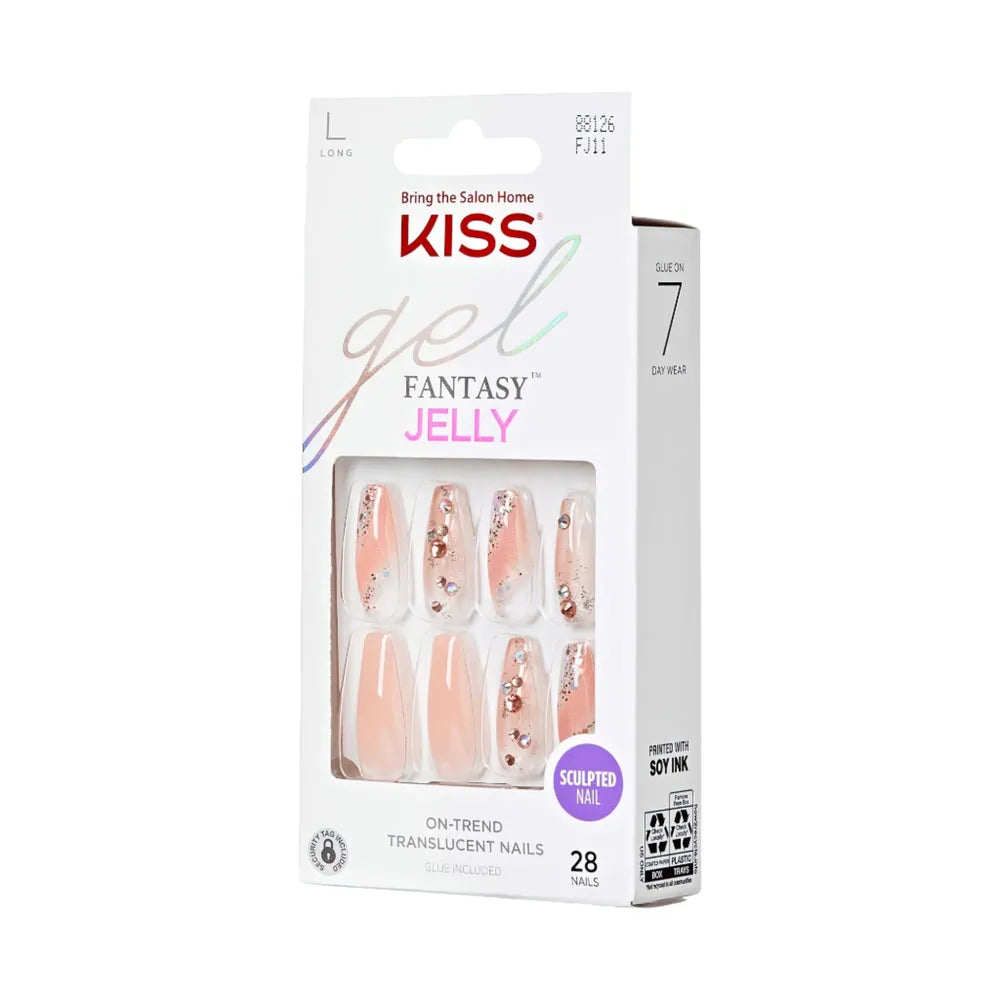 KISS Professional Gel Jelly Fantasy Nails – FJ Series Ready - to - Wear Nails (Styles 02, 06, 11) with Salon Gel Shine - Beauty Exchange Beauty Supply