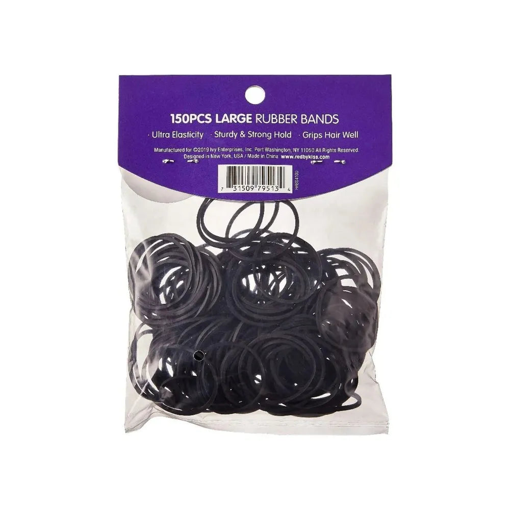 KISS Red Rubber Bands – Large Size, 150 Pcs, No - Snag Hair Elastics - Beauty Exchange Beauty Supply