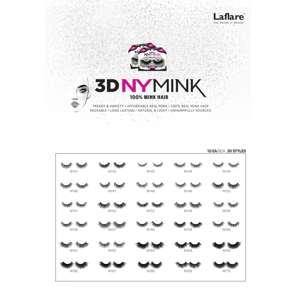 Laflare 3D Mink Lashes – Styles 41 to 70 | 100% Real Mink Hair, Soft Volume, Multi - Dimensional Glam, Reusable Luxury Lashes - Beauty Exchange Beauty Supply