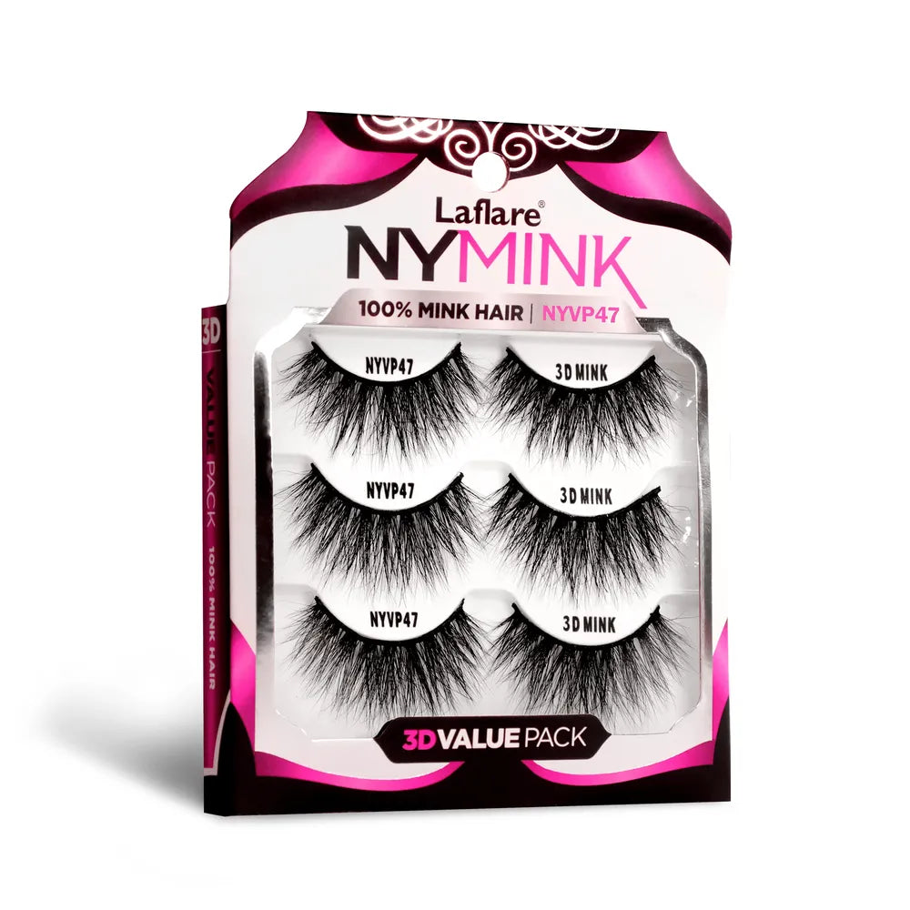 Laflare 3D NY Mink Lashes [3 Pairs] – Styles 43, 47, 52, 64, 68 | 100% Real Mink Hair, Soft 3D Volume, Reusable Value Pack - Beauty Exchange Beauty Supply