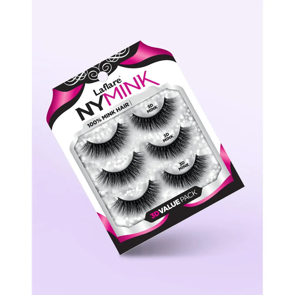 Laflare 3D NY Mink Lashes [3 Pairs] – Styles 43, 47, 52, 64, 68 | 100% Real Mink Hair, Soft 3D Volume, Reusable Value Pack - Beauty Exchange Beauty Supply