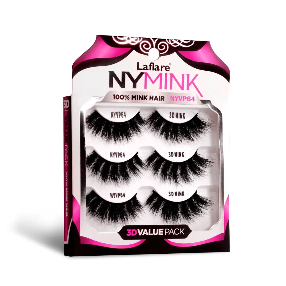 Laflare 3D NY Mink Lashes [3 Pairs] – Styles 43, 47, 52, 64, 68 | 100% Real Mink Hair, Soft 3D Volume, Reusable Value Pack - Beauty Exchange Beauty Supply
