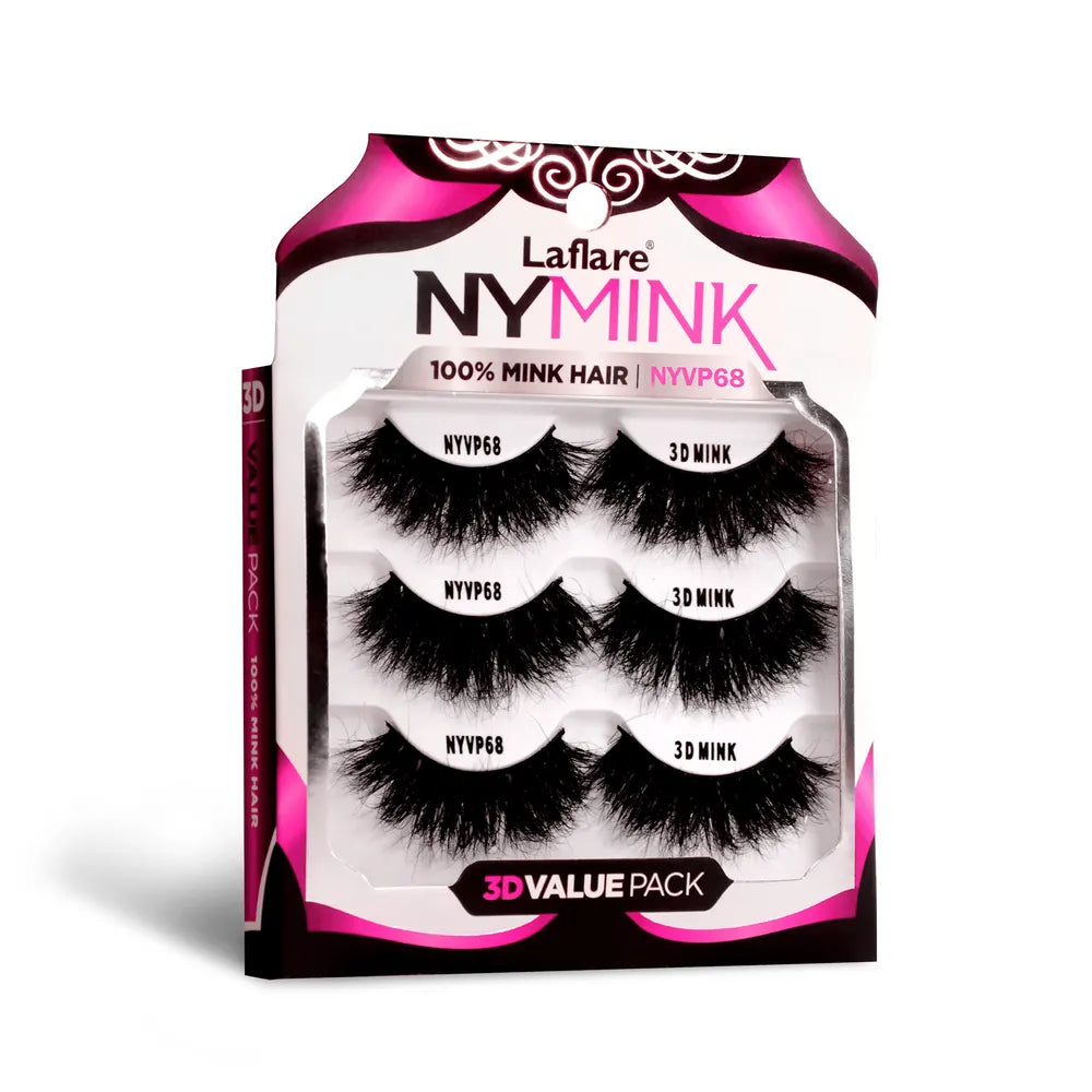 Laflare 3D NY Mink Lashes [3 Pairs] – Styles 43, 47, 52, 64, 68 | 100% Real Mink Hair, Soft 3D Volume, Reusable Value Pack - Beauty Exchange Beauty Supply