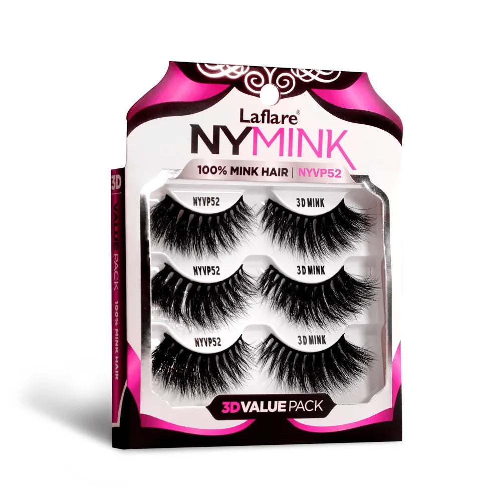 Laflare 3D NY Mink Lashes [3 Pairs] – Styles 43, 47, 52, 64, 68 | 100% Real Mink Hair, Soft 3D Volume, Reusable Value Pack - Beauty Exchange Beauty Supply