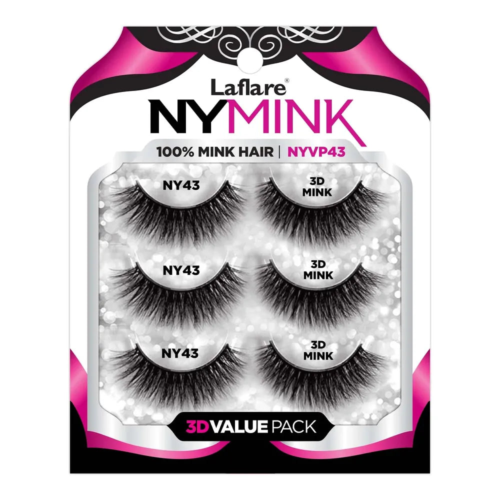 Laflare 3D NY Mink Lashes [3 Pairs] – Styles 43, 47, 52, 64, 68 | 100% Real Mink Hair, Soft 3D Volume, Reusable Value Pack - Beauty Exchange Beauty Supply