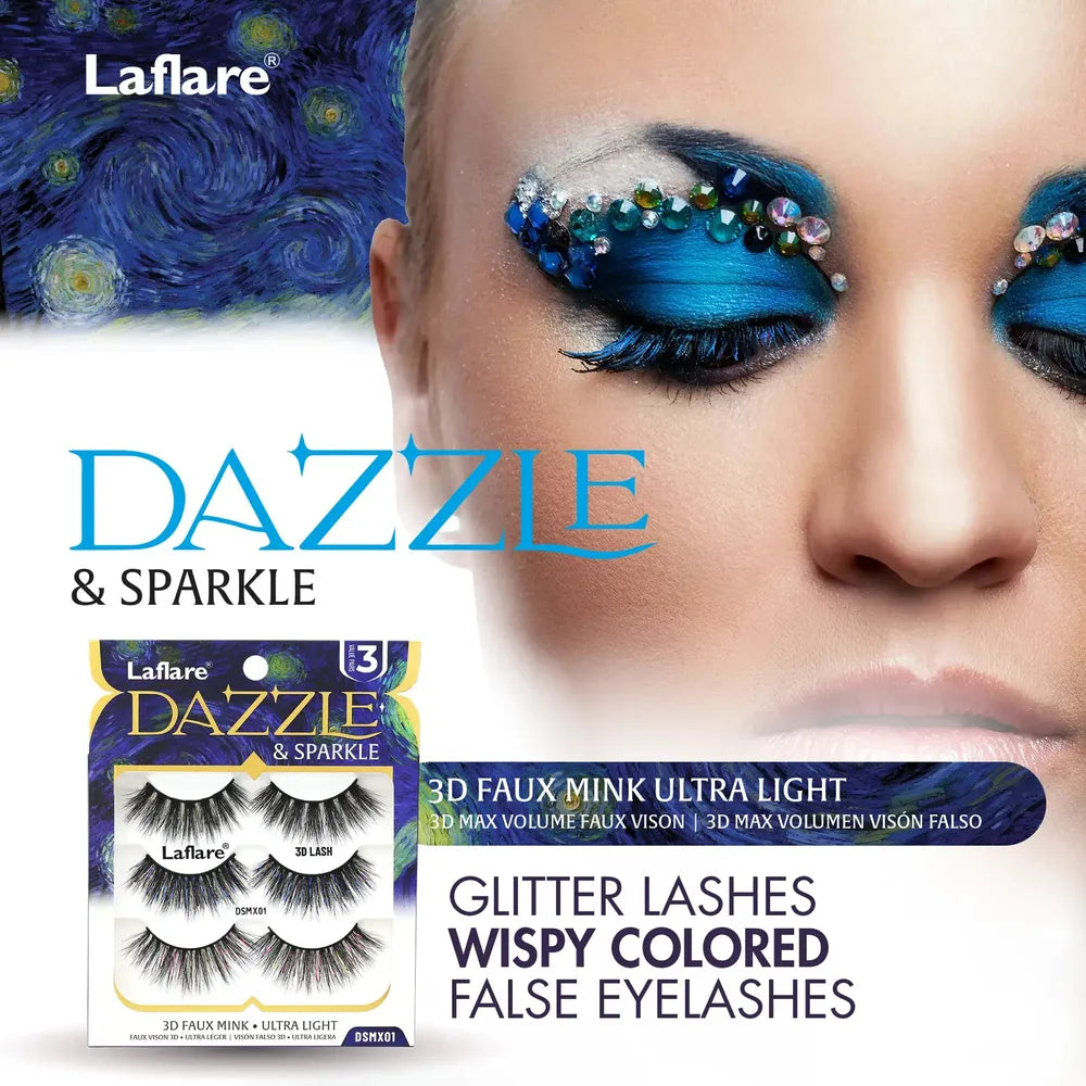 Laflare Dazzle & Sparkle – Styles 01 to 08 | Colorful & Glitter Eyelashes for Parties, Halloween, Christmas & NYE | Bold, Reusable, Show - Stopping Glam - Beauty Exchange Beauty Supply