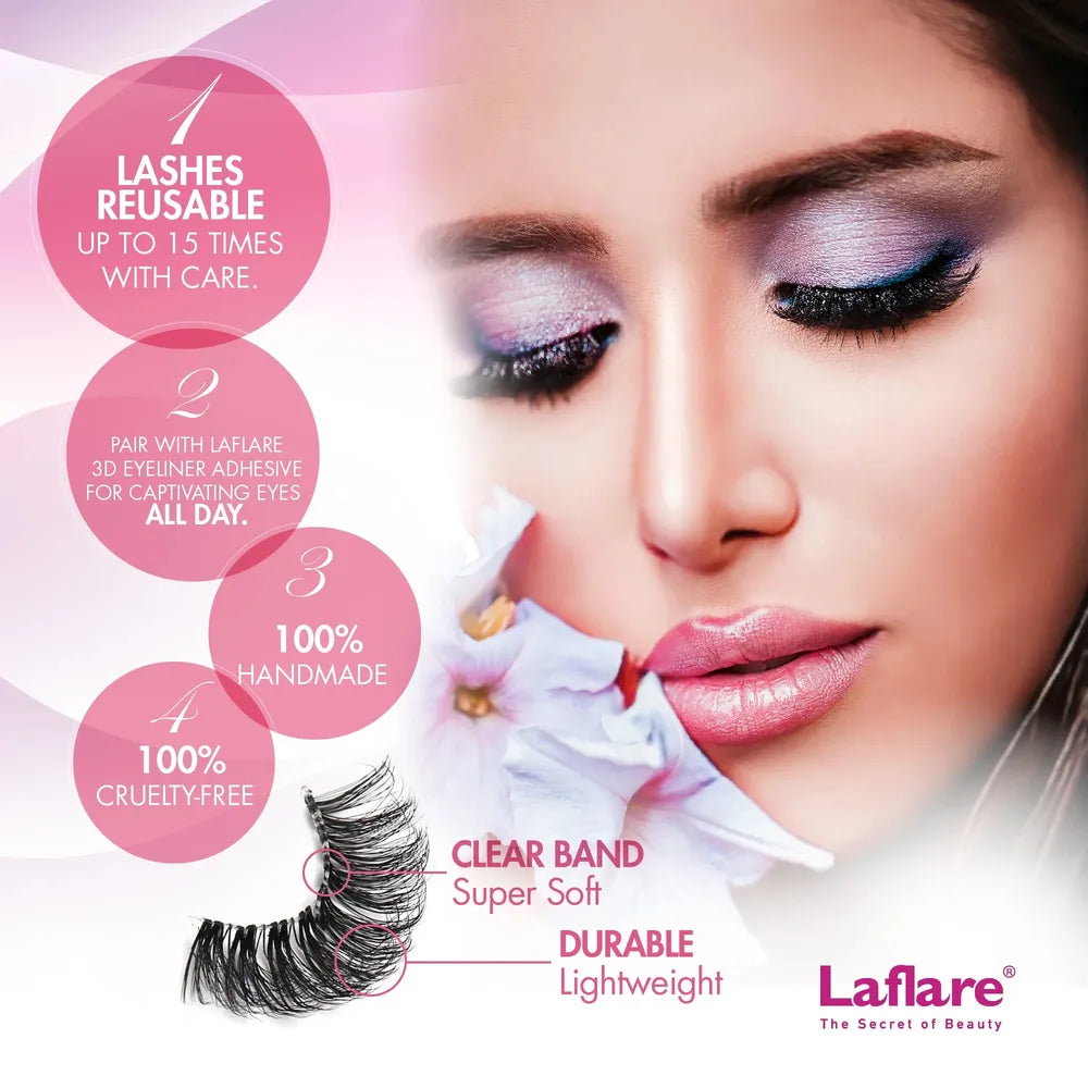 Laflare NEW 3D Silk Mink Lashes with Clear Band – Styles 518 to 523 | Ultra - Whispy, Lightweight & Natural Finish - Beauty Exchange Beauty Supply