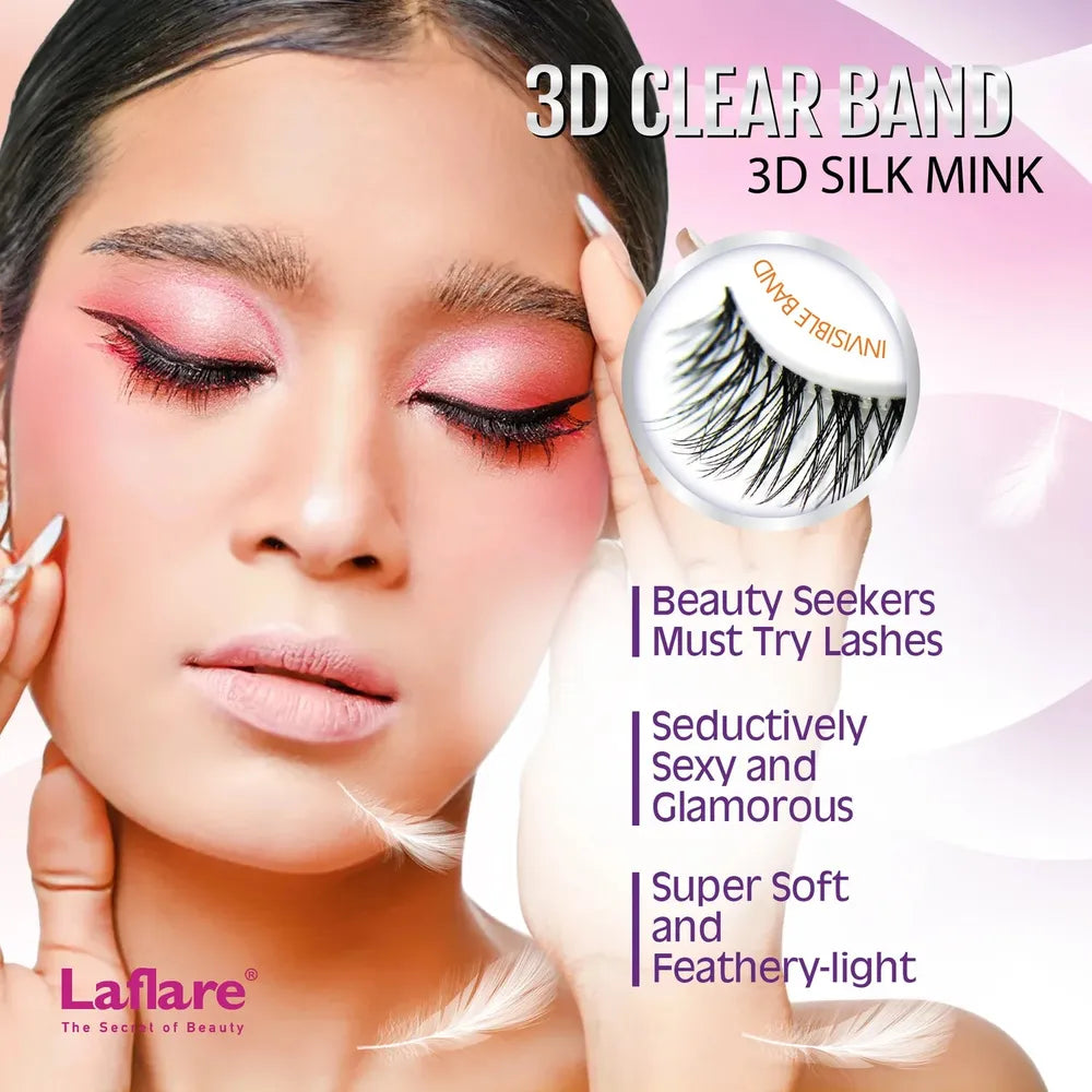 Laflare NEW 3D Silk Mink Lashes with Clear Band – Styles 518 to 523 | Ultra - Whispy, Lightweight & Natural Finish - Beauty Exchange Beauty Supply