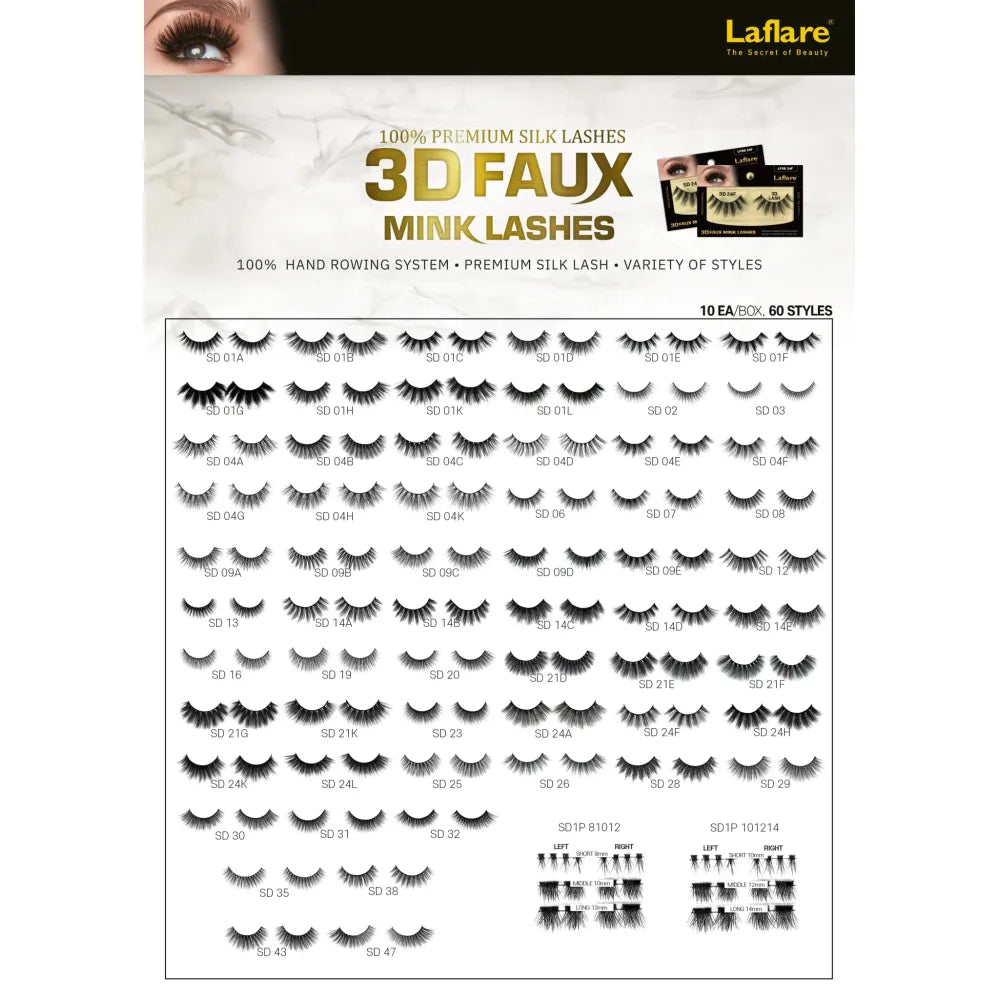 Laflare USA 3D Faux Mink Lashes 11 Variants – Styles 19 to 47 | 100% Premium Silk, Lightweight, Natural to Glam Finish, Reusable - Beauty Exchange Beauty Supply