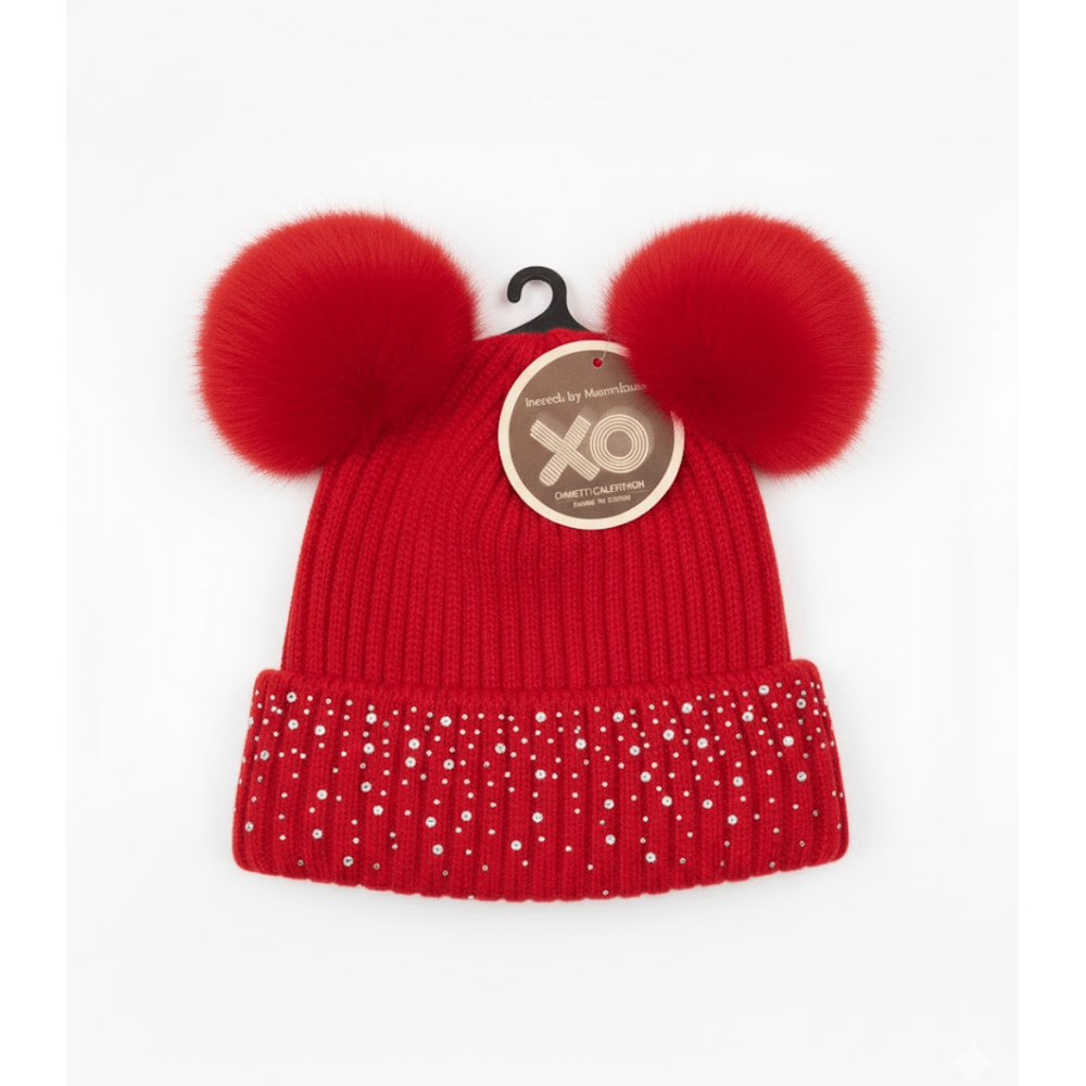 Magic Collection Kids 2 Pom Beanie w/ Stones - Assorted - Beauty Exchange Beauty Supply