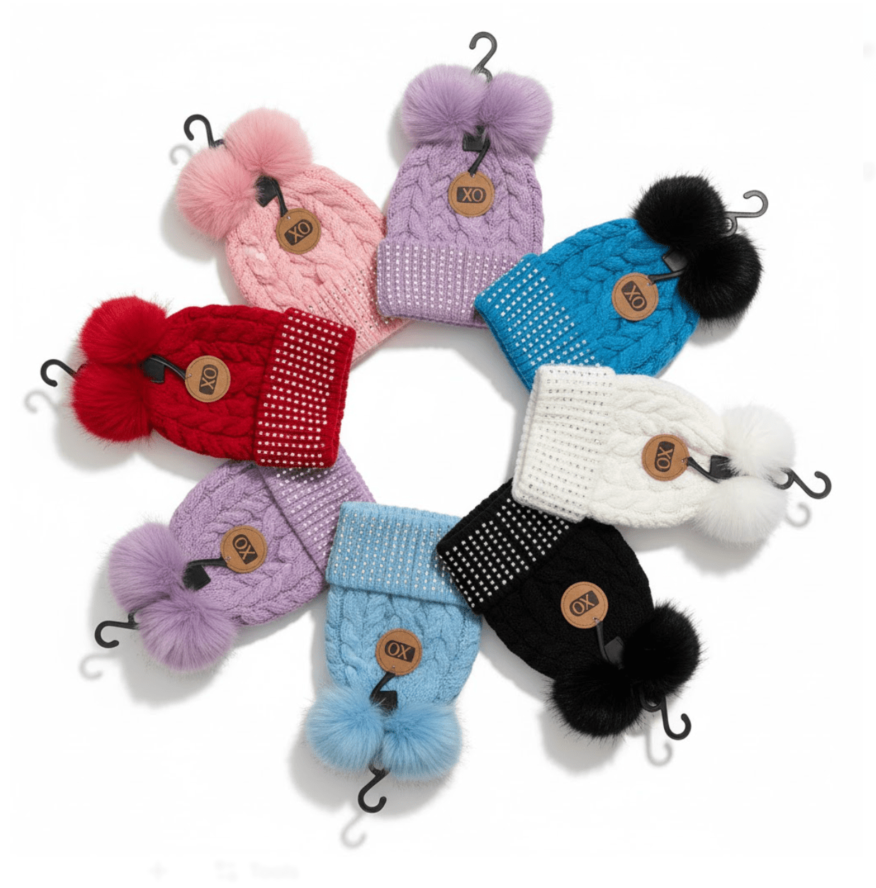 Magic Collection Kids 2 Pom Beanie w/ Stones - Assorted - Beauty Exchange Beauty Supply