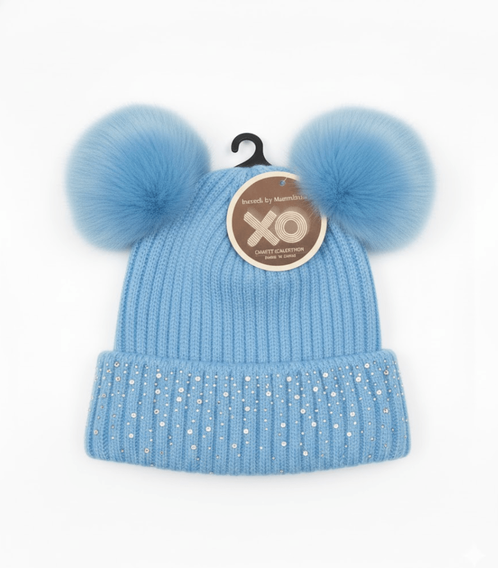 Magic Collection Kids 2 Pom Beanie w/ Stones - Assorted - Beauty Exchange Beauty Supply
