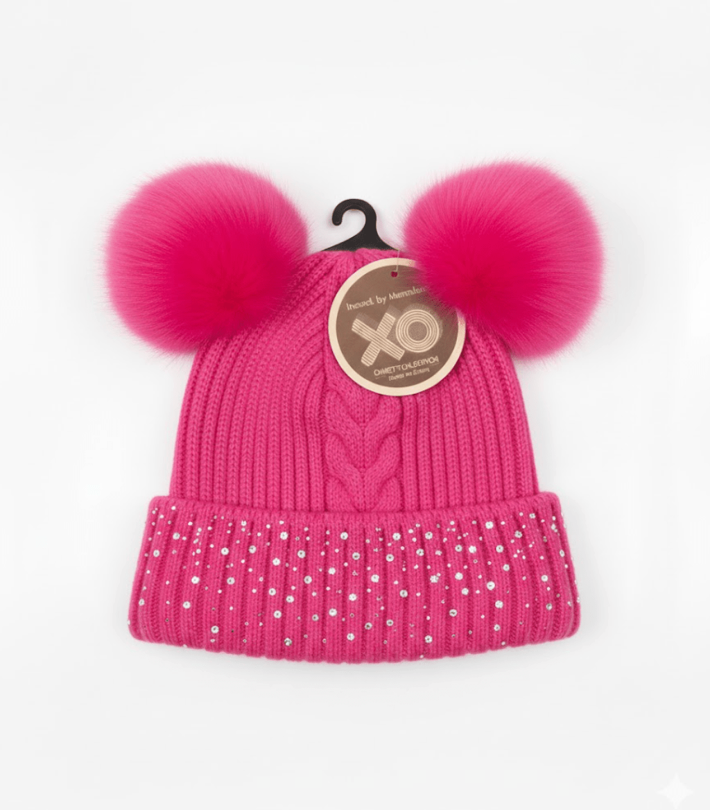 Magic Collection Kids 2 Pom Beanie w/ Stones - Assorted - Beauty Exchange Beauty Supply