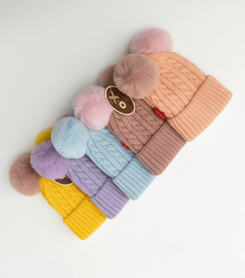 Magic Collection Kids Cable Knit 2 Pom Beanie - Assorted - Beauty Exchange Beauty Supply