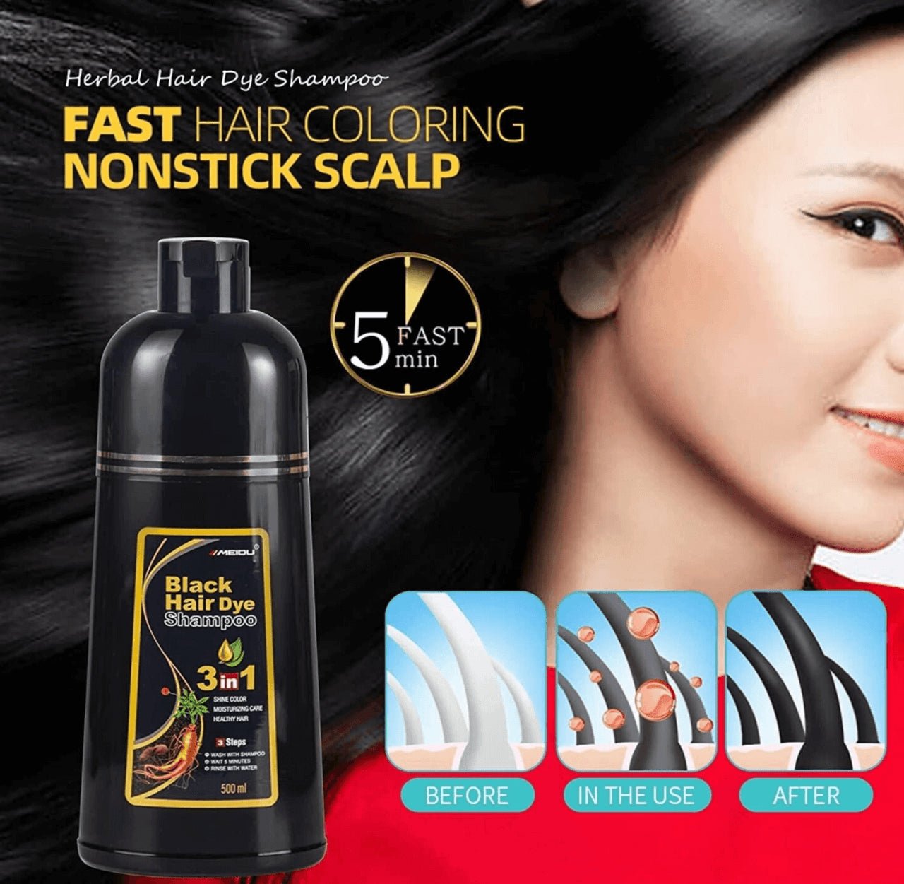 Meidu Black Hair Color 3in1 Shampoo – 500ml - Beauty Exchange Beauty Supply
