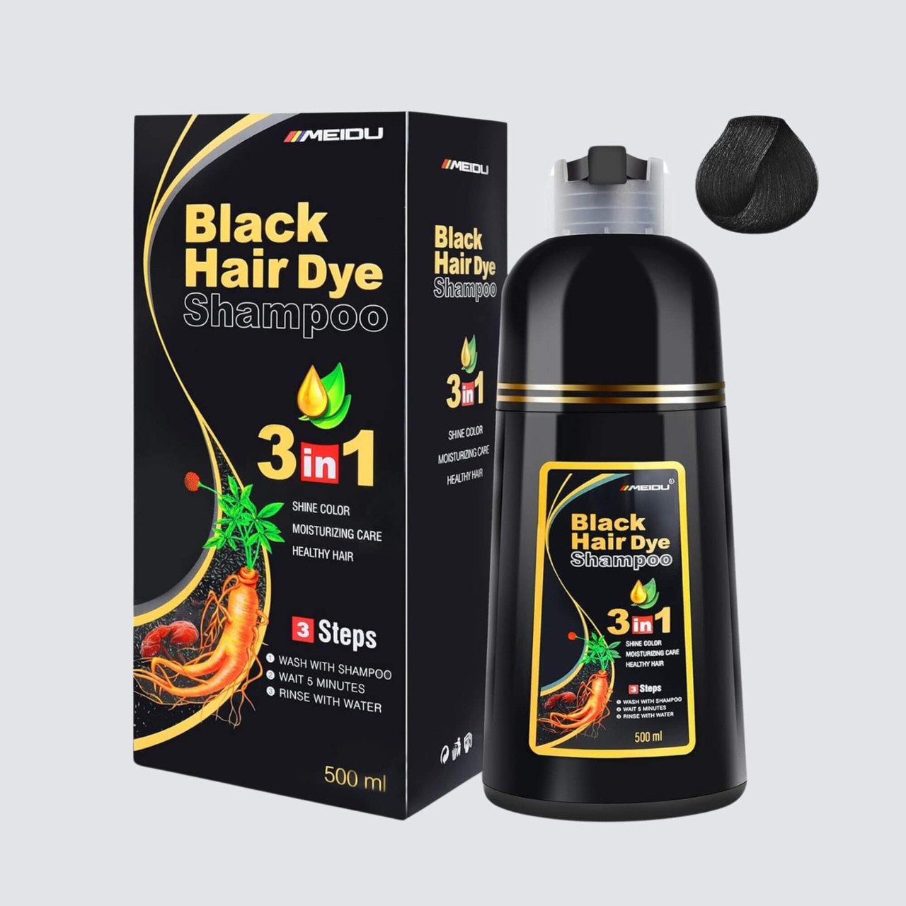 Meidu Black Hair Color 3in1 Shampoo – 500ml - Beauty Exchange Beauty Supply