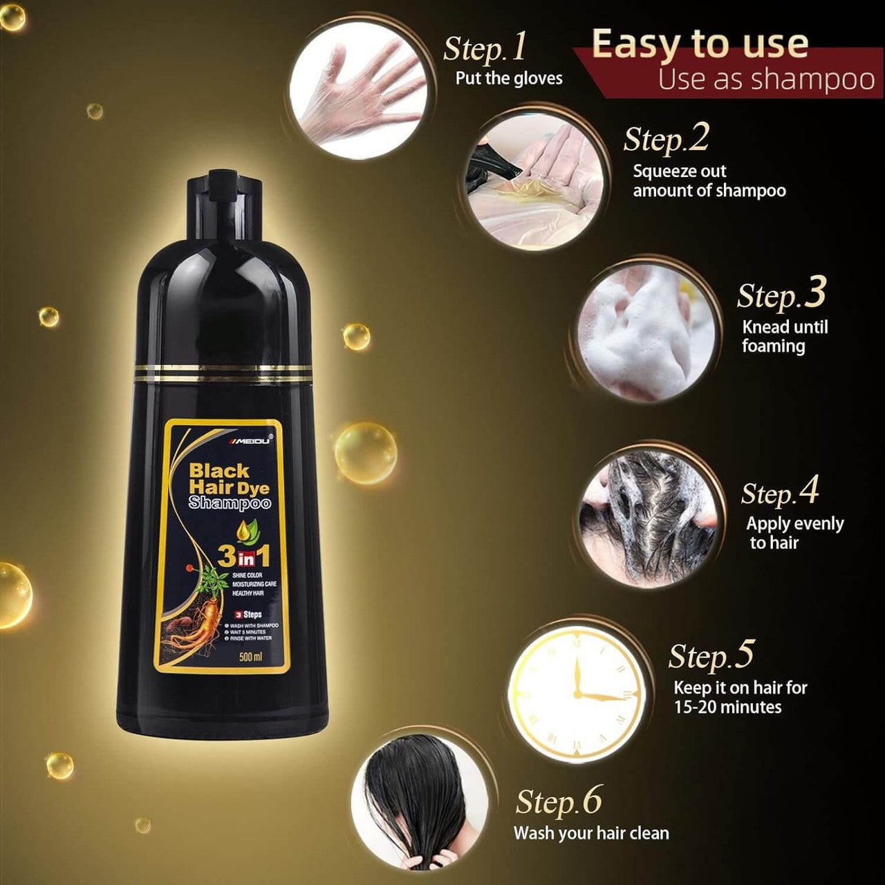Meidu Black Hair Color 3in1 Shampoo – 500ml - Beauty Exchange Beauty Supply