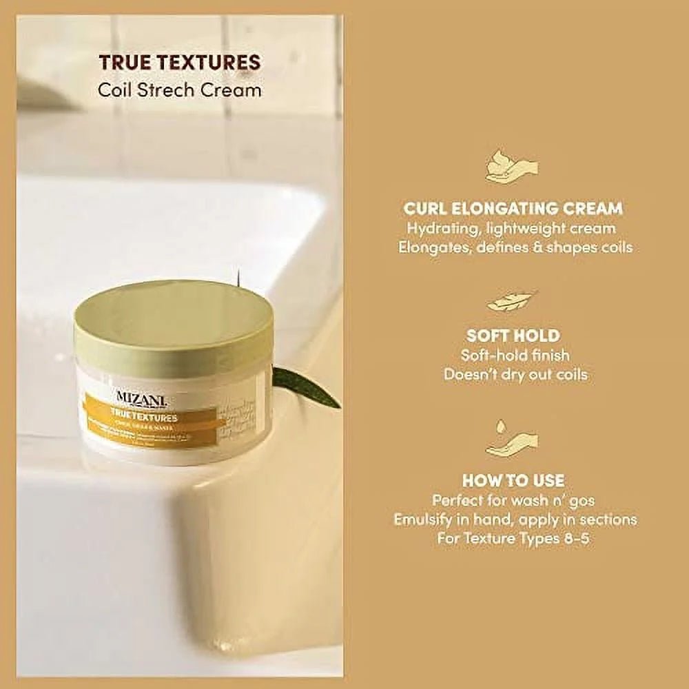 MIZANI True Textures Curls, Coils & Waves Stretch Cream | Defines & Elongates | Coconut, Marula & Olive Oil Blend | Paraben & Silicone - Free | 3.4 oz - Beauty Exchange Beauty Supply