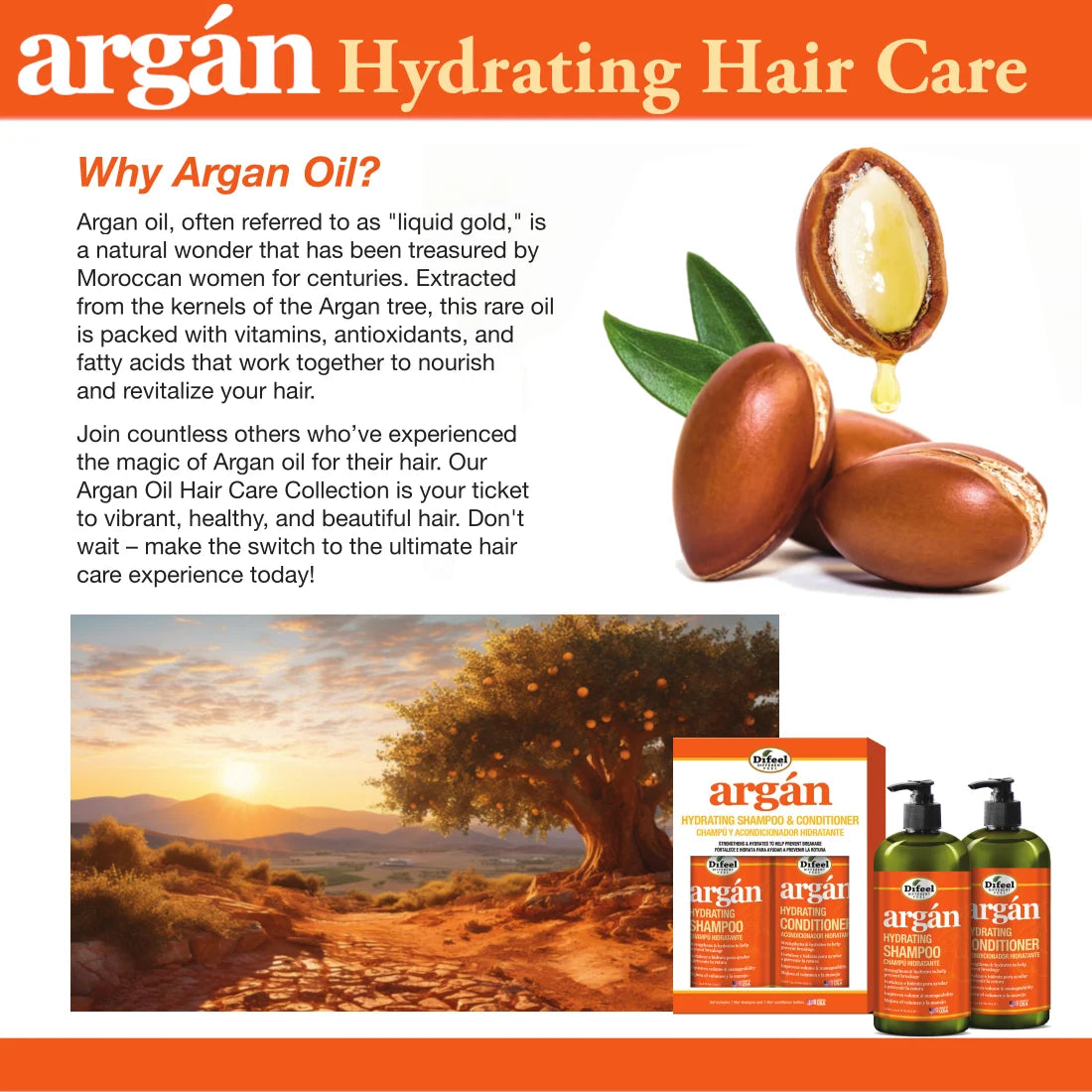 Difeel Argan Hydrating Shampoo & Conditioner – 33.8 oz