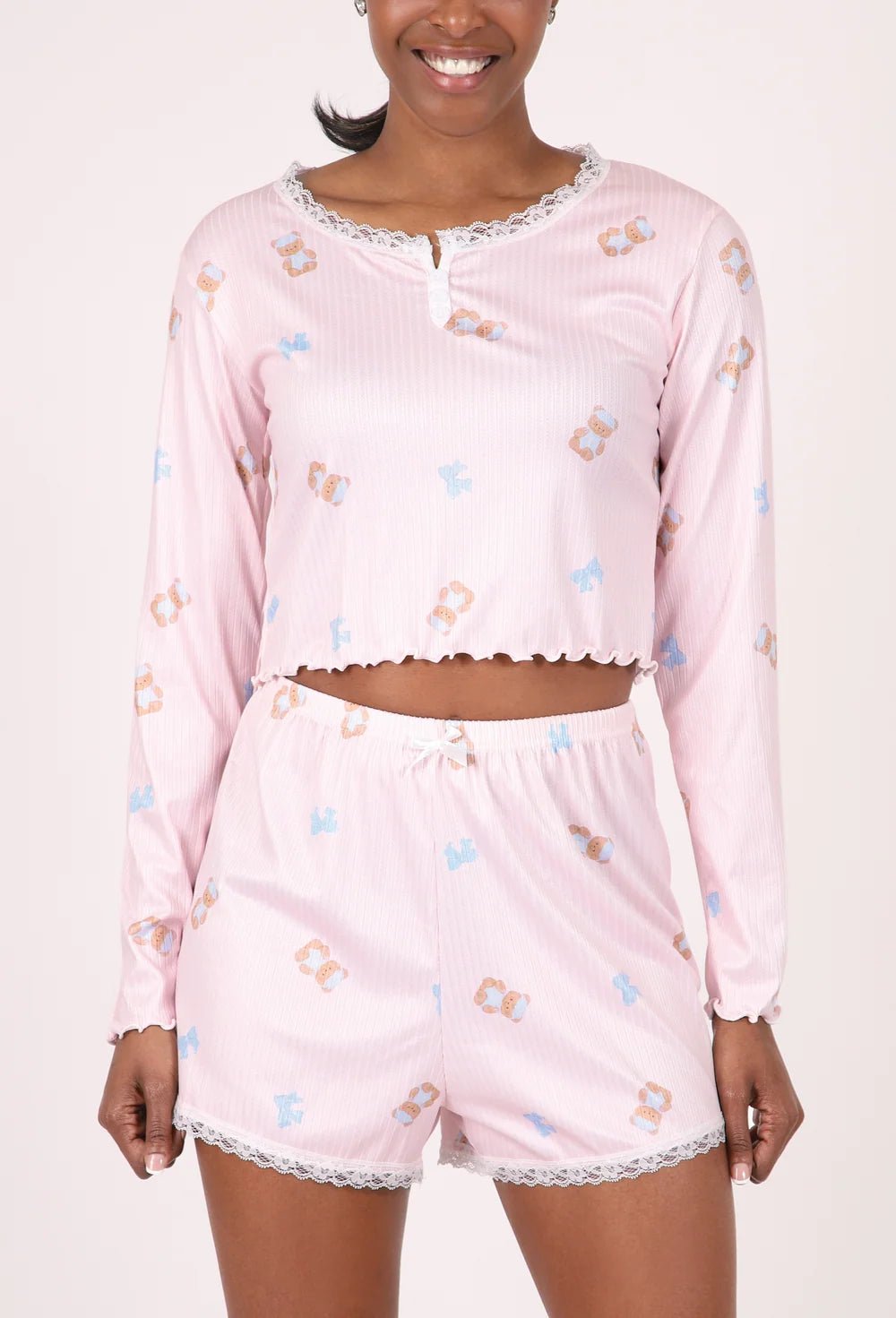NUEE New York Long-Sleeve Crop Top & Shorts Lounge Set – 2 Piece Set - Beauty Exchange Beauty Supply