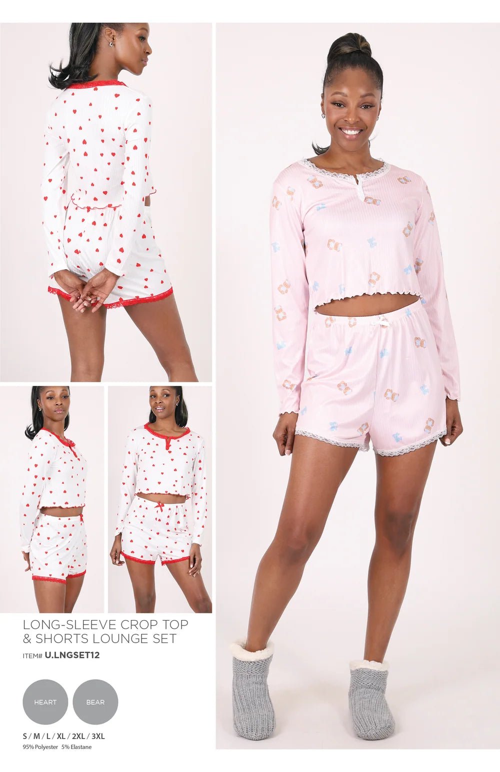 NUEE New York Long-Sleeve Crop Top & Shorts Lounge Set – 2 Piece Set - Beauty Exchange Beauty Supply