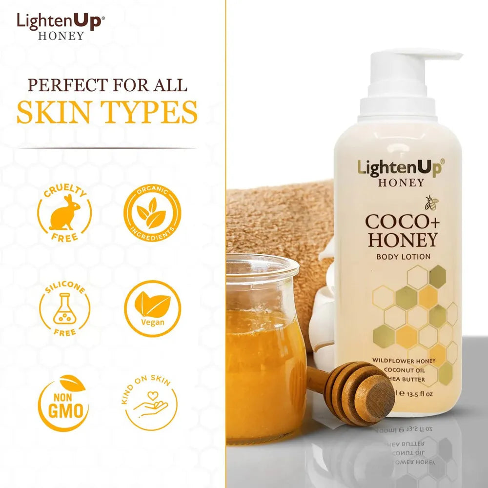 Omic LightenUp Honey Coco+ Honey Body Lotion (with Airless Pump) – 400 ml - Beauty Exchange Beauty Supply