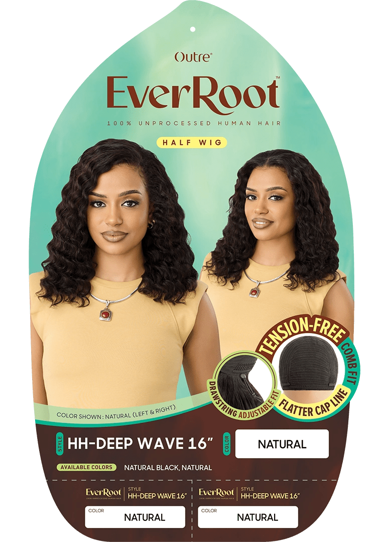 Outre EverRoot 100% Unprocessed Human Hair Half Wig - HH - Deep Wave 16” - Beauty Exchange Beauty Supply