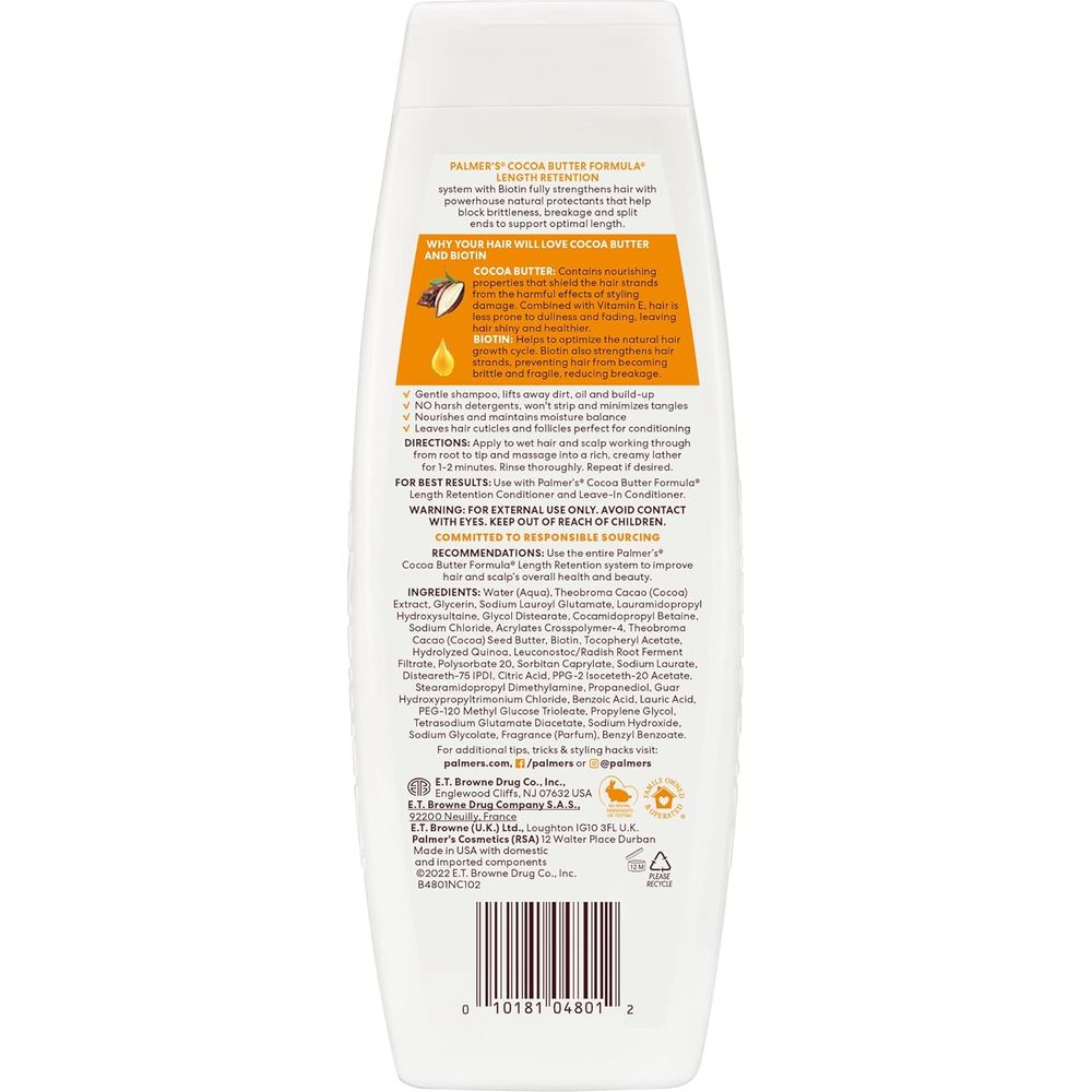 Palmer’s Cocoa Butter Formula Biotin Length Retention Shampoo | Strengthens, Moisturizes & Supports Healthy Hair Growth | 13.5 fl oz - Beauty Exchange Beauty Supply