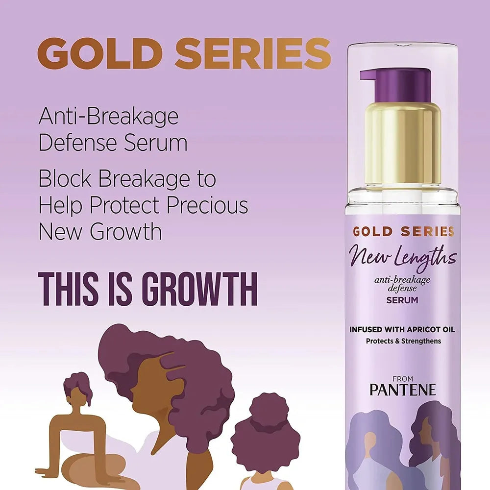 🌟 Pantene Gold Series New Lengths Anti - Breakage Defense Serum – Protects & Strengthens Curly, Coily Hair – 3 fl oz - Beauty Exchange Beauty Supply