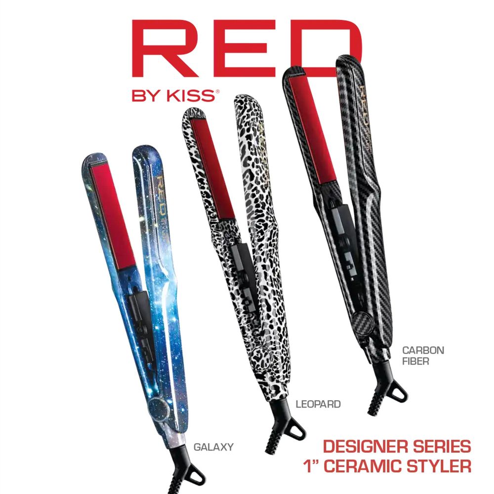 RED 1" FI Designer Series Flat Iron – Galaxy, Leopard & Carbon Fiber Styles FI30–FI32 - Beauty Exchange Beauty Supply