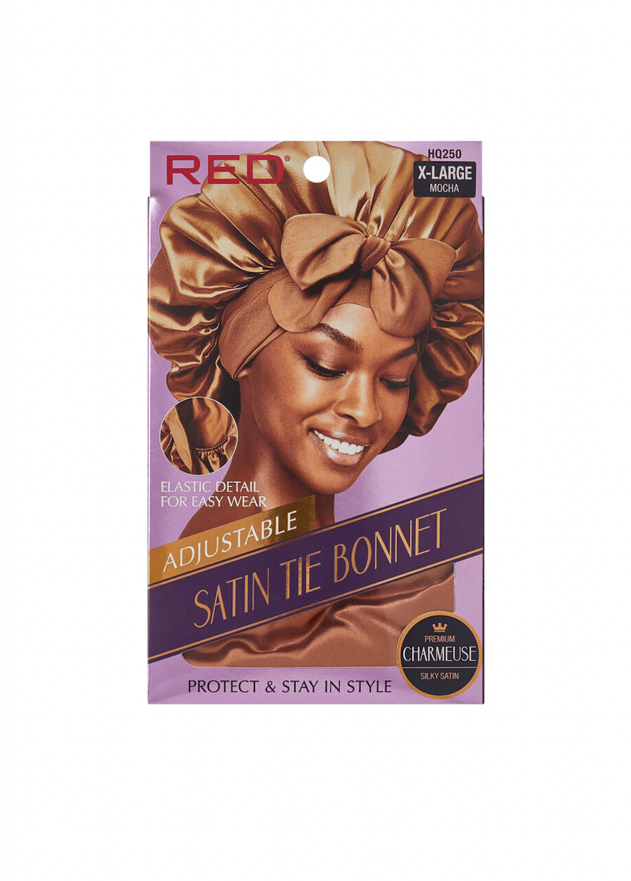 Red Adjustable Satin Tie Bonnet - Beauty Exchange Beauty Supply