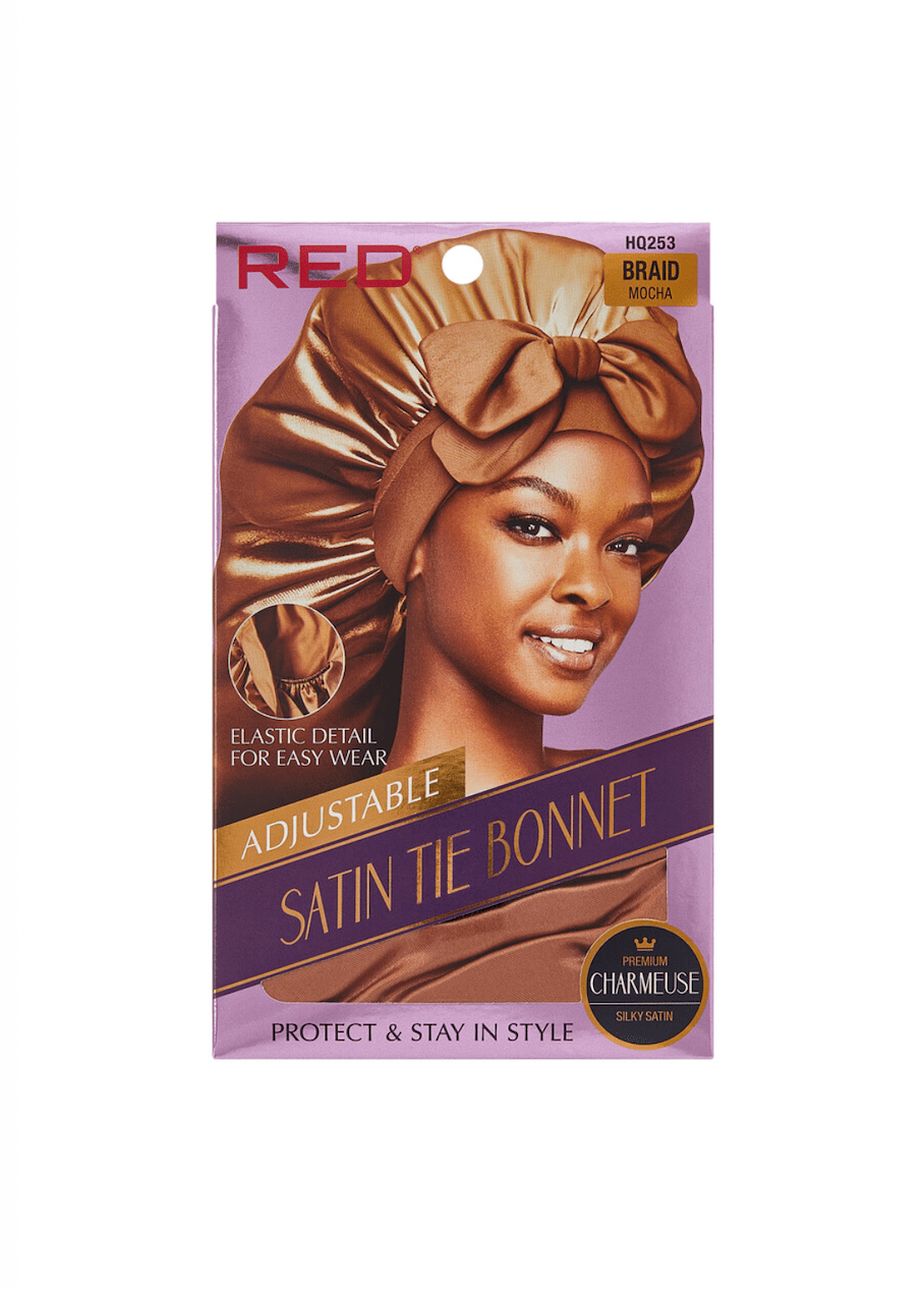 Red Adjustable Satin Tie Bonnet - Beauty Exchange Beauty Supply