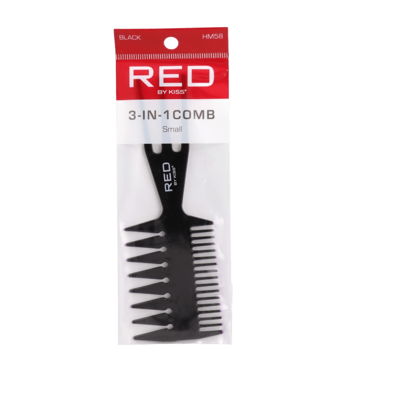 Red by Kiss 3 - in - 1 Comb – Small, Black, Multi - Functional for Styling, Parting & Detangling | HM58 | Compact & Travel - Friendly - Beauty Exchange Beauty Supply