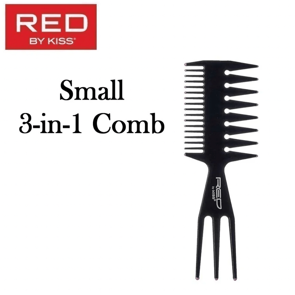 Red by Kiss 3 - in - 1 Comb – Small, Black, Multi - Functional for Styling, Parting & Detangling | HM58 | Compact & Travel - Friendly - Beauty Exchange Beauty Supply