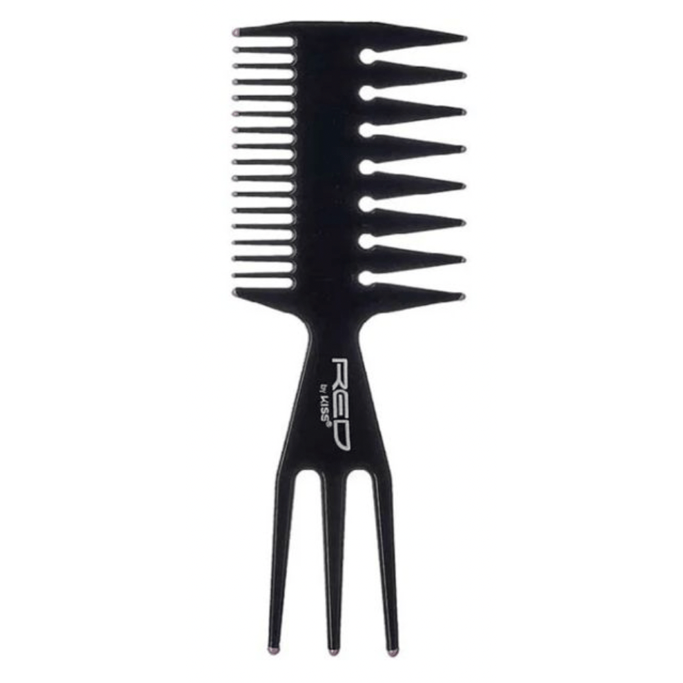 Red by Kiss 3 - in - 1 Comb – Small, Black, Multi - Functional for Styling, Parting & Detangling | HM58 | Compact & Travel - Friendly - Beauty Exchange Beauty Supply