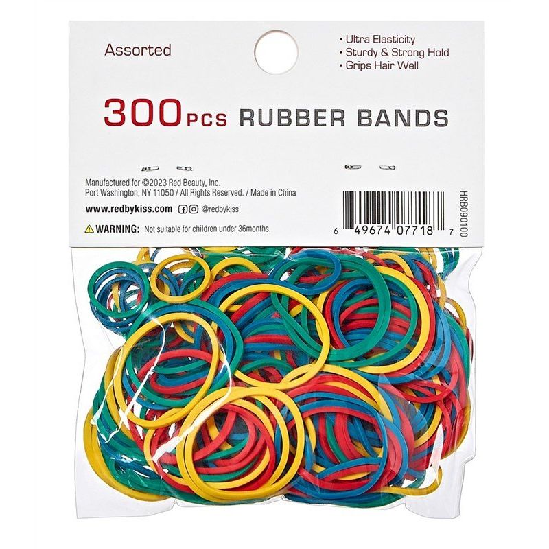 Red by Kiss 300 Rubber Bands – Assorted Colors & Sizes, No - Snag Styling Elastics (HRB09) - Beauty Exchange Beauty Supply