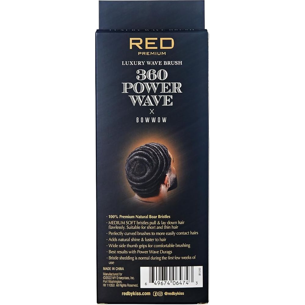 RED by KISS 360 Power Wave X Bow Wow Curved Palm Boar Brush (BR15) – 100% Natural Medium Soft Bristles - Beauty Exchange Beauty Supply