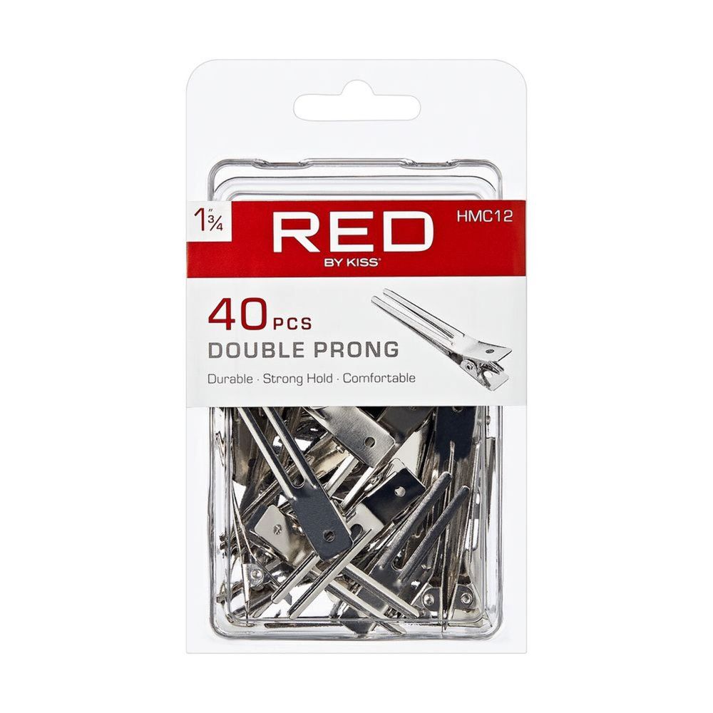 Red by Kiss 40 Pcs Double Prong Clips | 1¾" – HMC12 – Strong, Slip - Free Hold for Styling & Sectioning - Beauty Exchange Beauty Supply