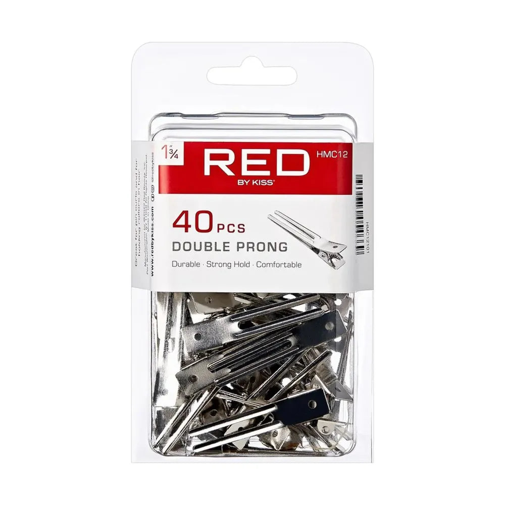 Red by Kiss 40 Pcs Double Prong Clips | 1¾" – HMC12 – Strong, Slip - Free Hold for Styling & Sectioning - Beauty Exchange Beauty Supply