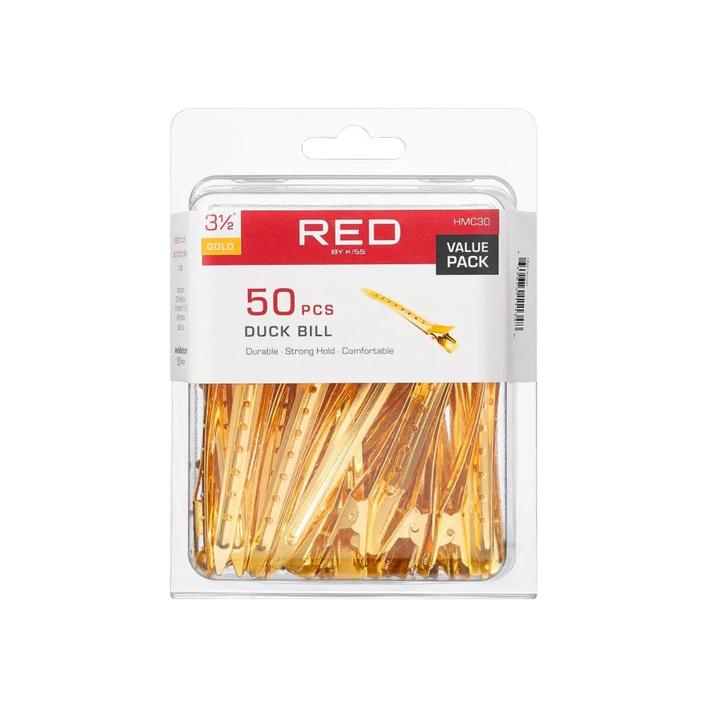 Red by Kiss 50 Pcs Duck Bill Clips | 3½" Gold – HMC30 – Sleek, Salon - Ready Sectioning with Style - Beauty Exchange Beauty Supply