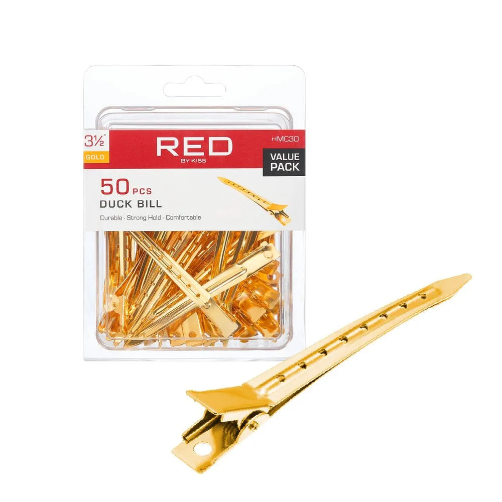 Red by Kiss 50 Pcs Duck Bill Clips | 3½" Gold – HMC30 – Sleek, Salon - Ready Sectioning with Style - Beauty Exchange Beauty Supply
