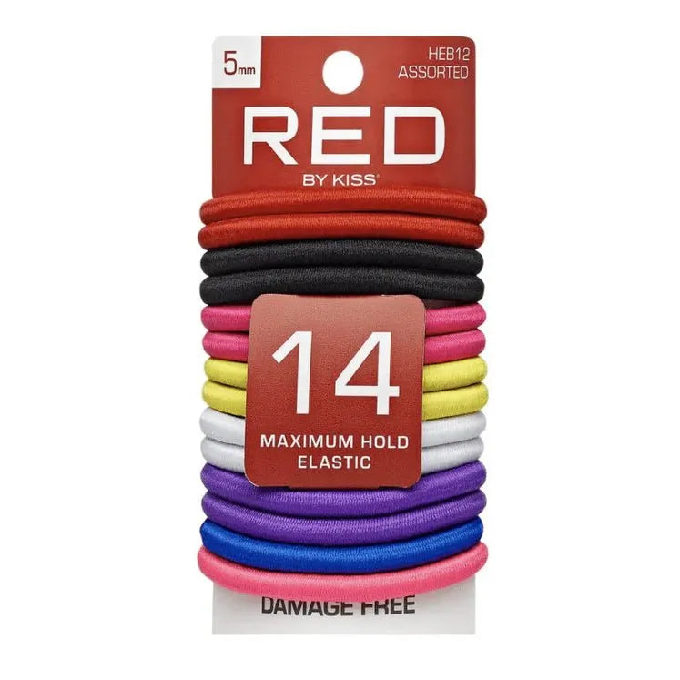 Red by Kiss 5mm Maximum Hold Elastic Hair Bands – Assorted Colors, Extra Thick, 14 Count - Beauty Exchange Beauty Supply
