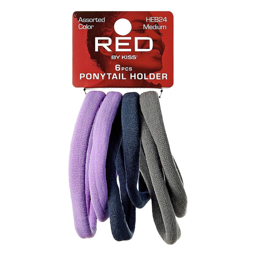 Red by Kiss 8 Pcs Medium Ponytail Holders – Assorted Colors, Strong Hold, No Breakage (HEB24) - Beauty Exchange Beauty Supply