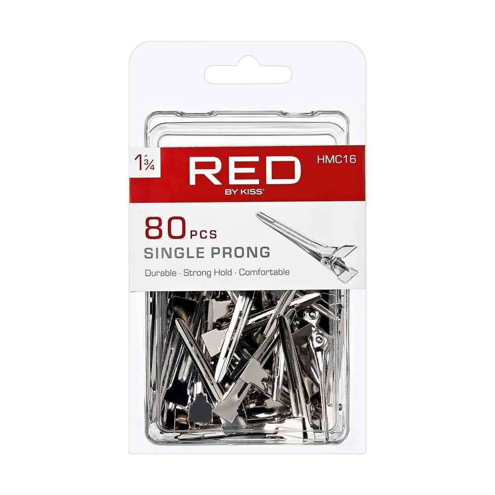 Red by Kiss 80 Pcs Single Prong Clips | 1¾" – HMC16 – Reliable Grip for Styling, Setting & Sectioning - Beauty Exchange Beauty Supply