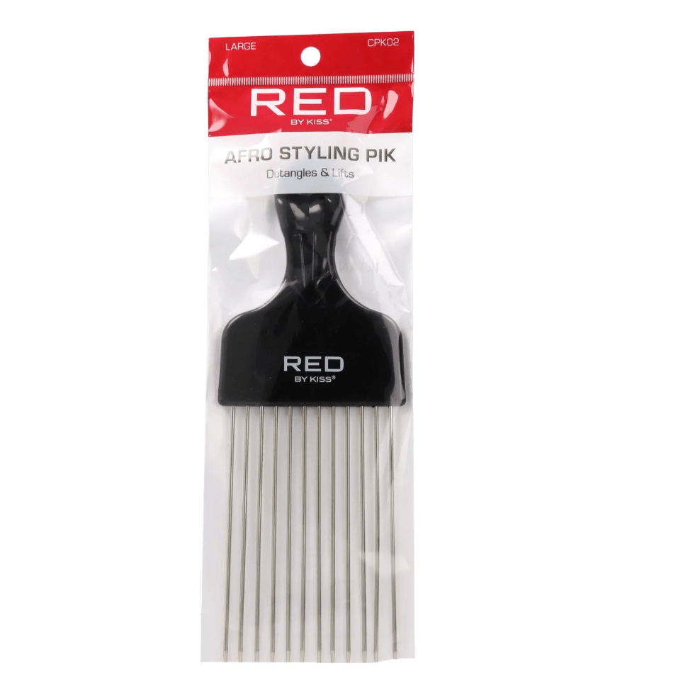 Red by Kiss Afro Styling Pik – CPK02 | Strong Metal Pik for Lifting, Fluffing & Shaping Coily, Curly, and Natural Hair - Beauty Exchange Beauty Supply