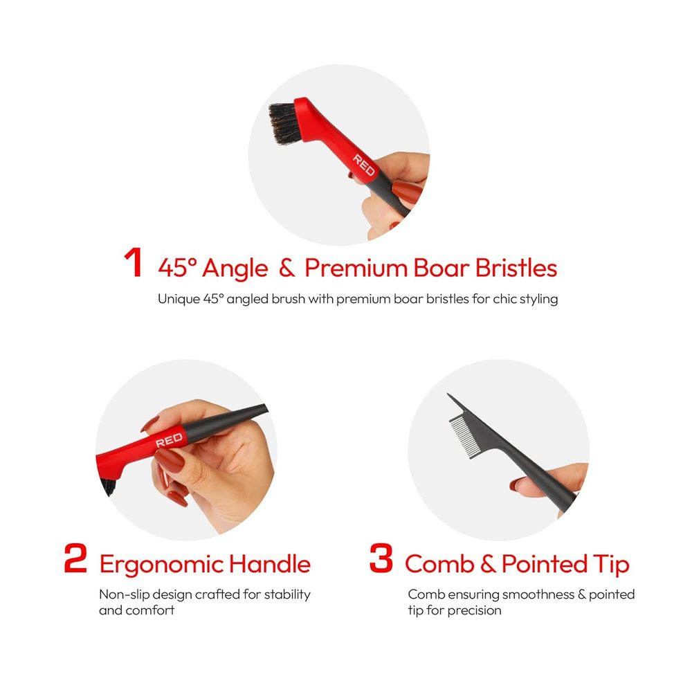 Red by Kiss Angled Edge Pro Brush – HH102, Dual - Sided for Perfect Edges & Baby Hair Control | Angled Design for Precision Styling - Beauty Exchange Beauty Supply