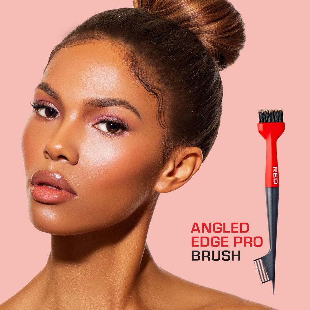 Red by Kiss Angled Edge Pro Brush – HH103, Firm Dual - Sided Brush for Sleek Edges & Baby Hair Control | Angled for Grip & Precision - Beauty Exchange Beauty Supply