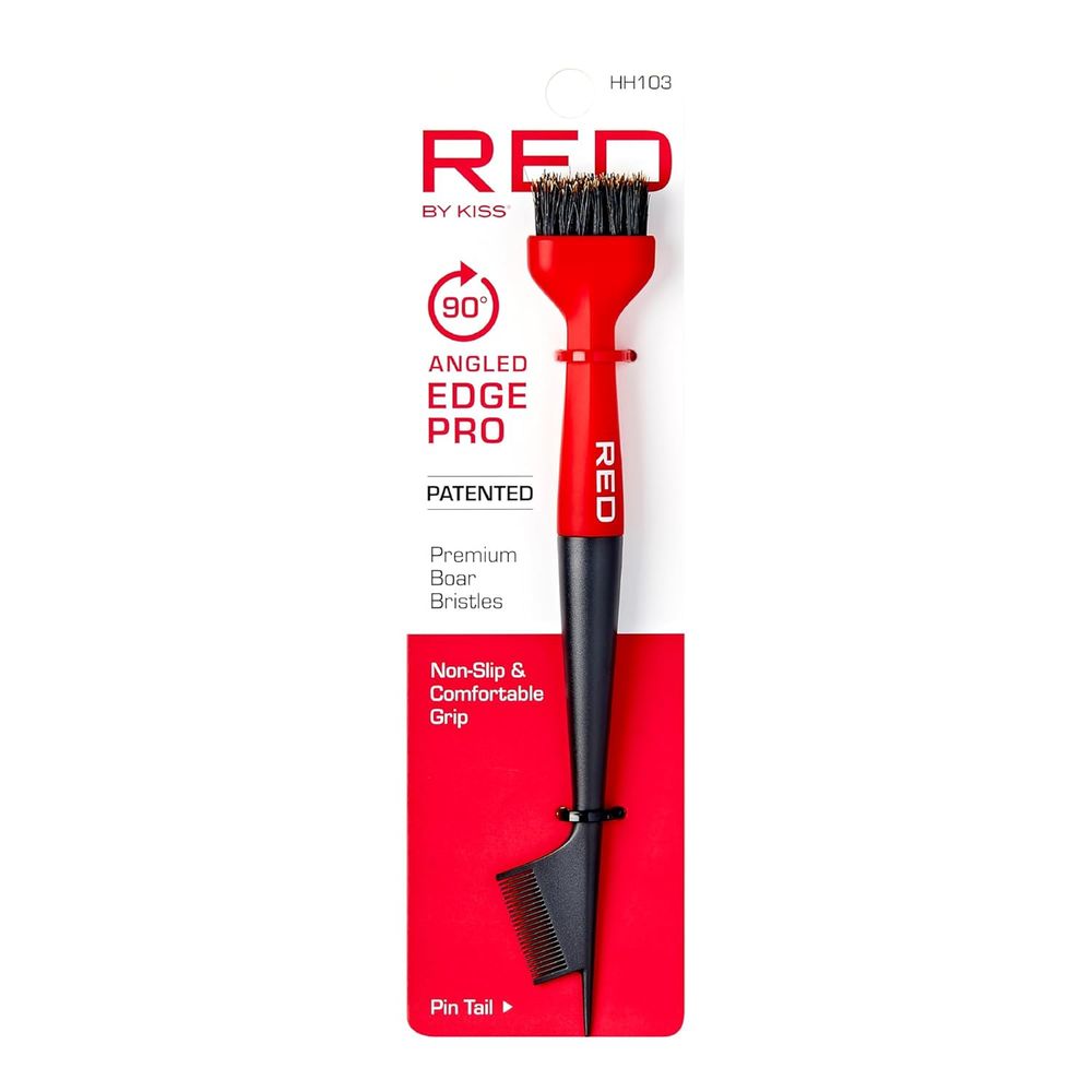 Red by Kiss Angled Edge Pro Brush – HH103, Firm Dual - Sided Brush for Sleek Edges & Baby Hair Control | Angled for Grip & Precision - Beauty Exchange Beauty Supply