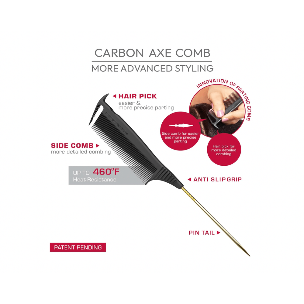 Red by Kiss Axe Comb Pin Tail – HH47 | Dual - Ended Comb for Sharp Parting, Edge Control & Creative Styling - Beauty Exchange Beauty Supply
