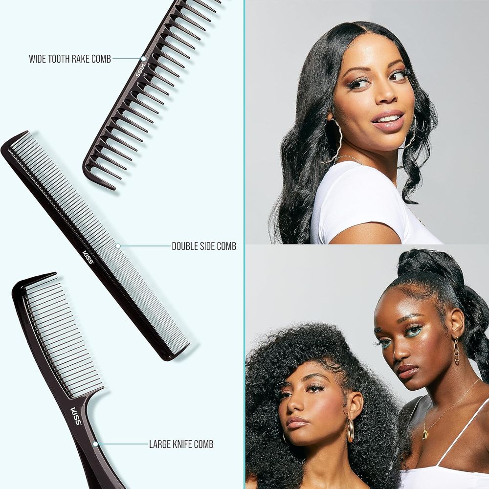 Red by Kiss Bone Black 10 - Piece Comb Set – HM60, Anti - Static, Durable & Heat - Resistant for Professional Styling | Ideal for All Hair Types - Beauty Exchange Beauty Supply